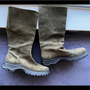 Prada, dark green suede, pull-on boots, size 7.5